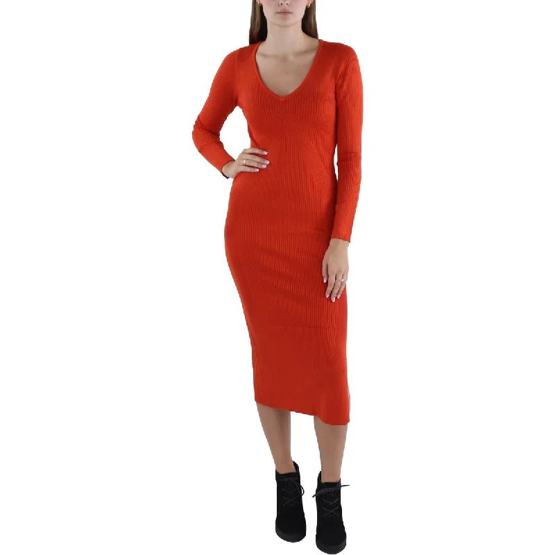 Womens Ribbed Mid Calf Sweaterdress Slim Fit Regular Fit Oversized