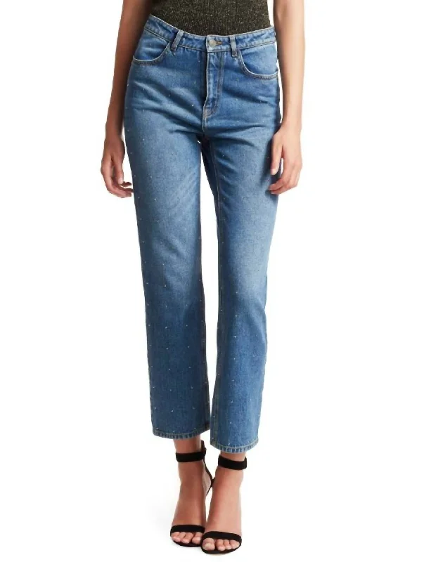 Malone Studded Jeans In Blue Chic Rolled Cuff Denim Jeans