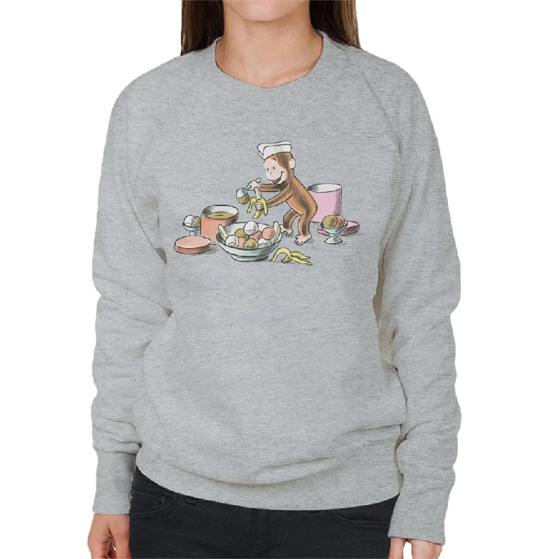 Curious George Ice Cream And Bananas Women's Sweatshirt Hoodie with Ribbed Hem Stretchable Secure