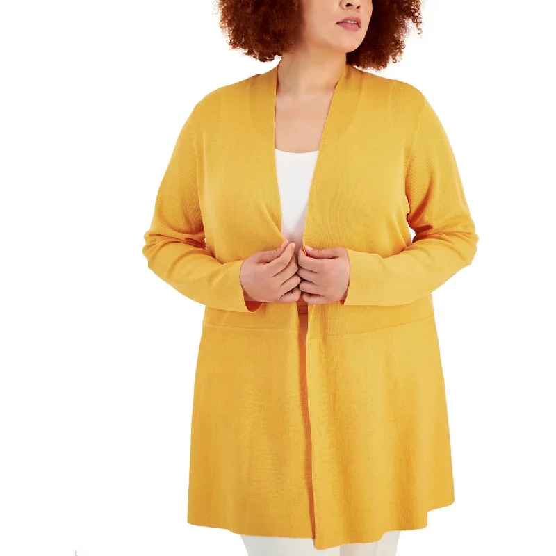 Plus Womens Ribbed Dressy Cardigan Sweater Silk Blend Satin Velvet