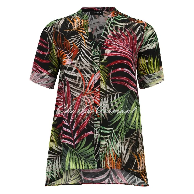 Doris Streich Tropical Print Linen Blouse - Style 249710-98 Casual Stripe Blouse