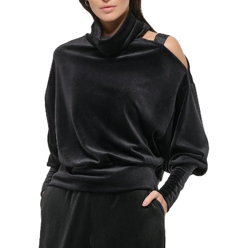 Womens Cutout-Shoulder Shirt Turtleneck Sweater Cable Knit Ribbed Knit Lace Knit