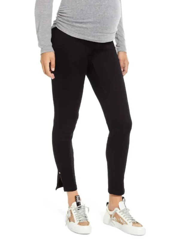 Butter Ankle Slit Maternity Jeans In Black Casual High-Waisted Bootcut Jeans