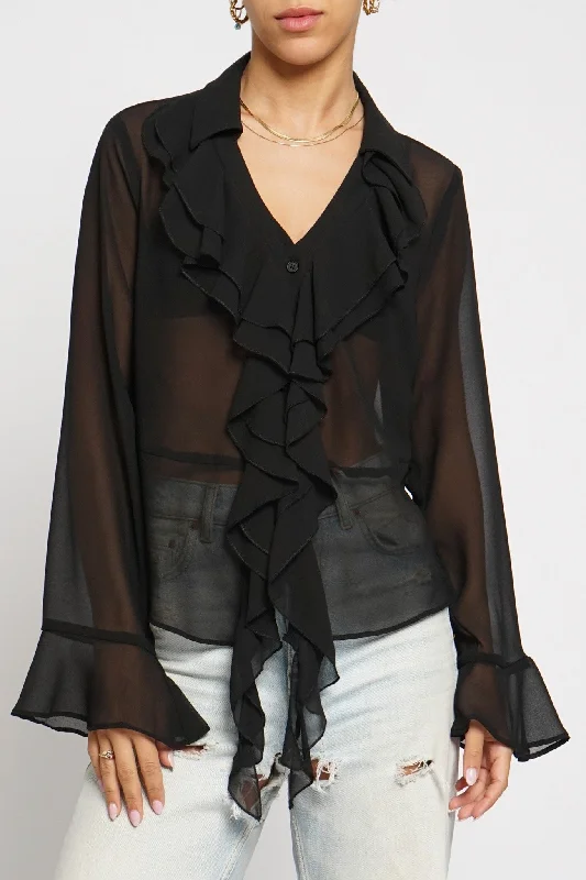 Blake Ruffle Front Sheer Blouse Gathered Detail Blouse