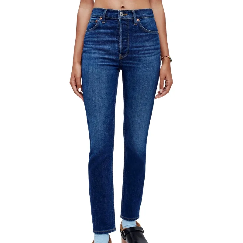 90's High Rise Ankle Crop Jean In Deep Sapphire Chic Rip-Detail High-Waist Jeans