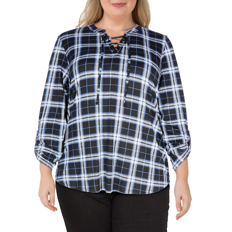 mySTYLE Women's Plus V-Neck Lace-up Blouse Chic Wrap Blouse