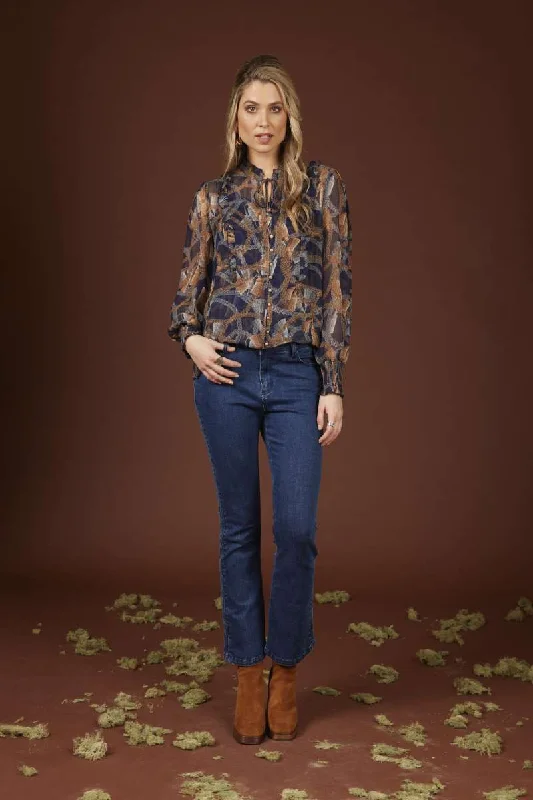 Anastasia Blouse in Indigo Multi LS2322A by Loobies Story Modern Work Blouse