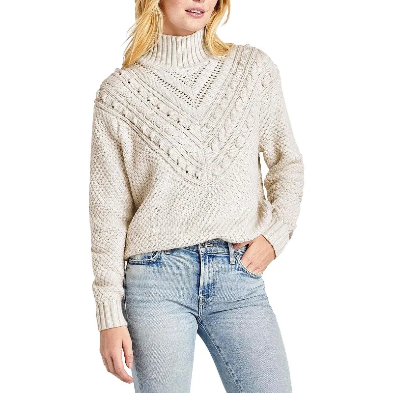 Maggie Womens Wool Blend Cable Knit Turtleneck Sweater Hooded Caped Shawl Collar