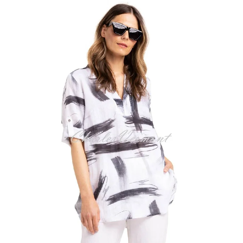 Doris Streich Patterned Linen Blouse - Style 273706-91 Casual Relaxed Fit Blouse