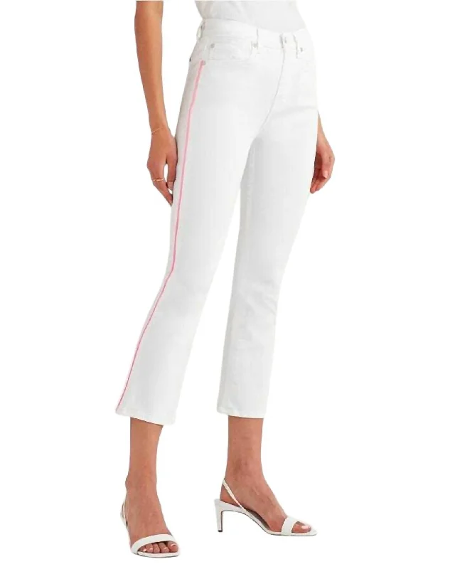 High Rise Flare Crop Pink Piping Jeans In White Trendy Plus Size Jeans
