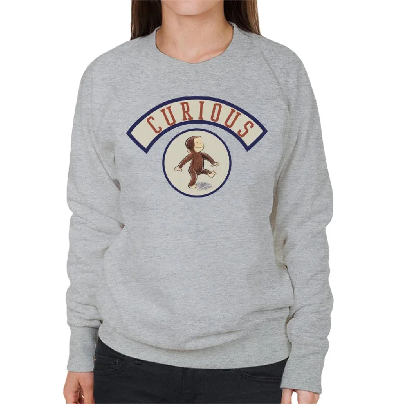 Curious George Cute Walking Women's Sweatshirt Hoodie with Frayed Bohemian Relaxed