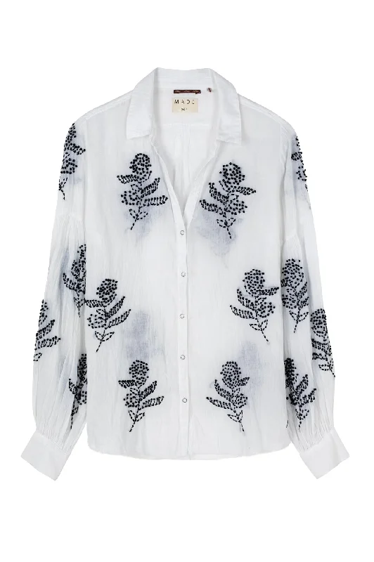 Black Rice Embroidery Blouse Double-Layered Blouse