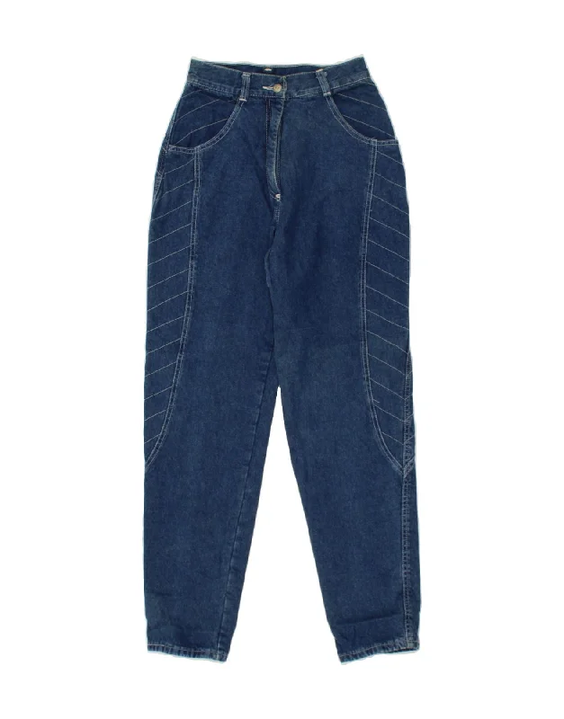 VINTAGE Womens High Waist Tapered Jeans IT 44 Medium W24 L28  Blue Cotton Chic Ripped Jeans