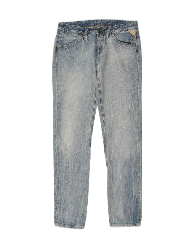 REPLAY Womens Slim Jeans W27 L32 Blue Cotton Fashionable Raw Hemmed Jeans