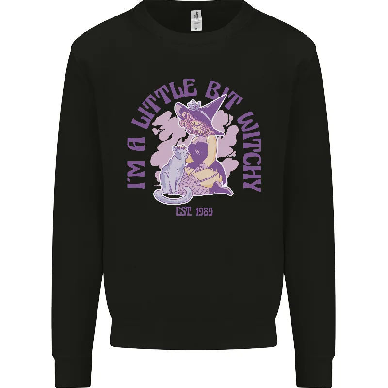 A Bit Witchy Funny Halloween Cat Witch Mens Sweatshirt Jumper Hoodie with Exposed Zipper Edgy Industrial A Bit Witchy Funny Halloween Cat Witch Mens Sweatshirt Jumper Hoodie with Exposed Zipper Edgy Industrial