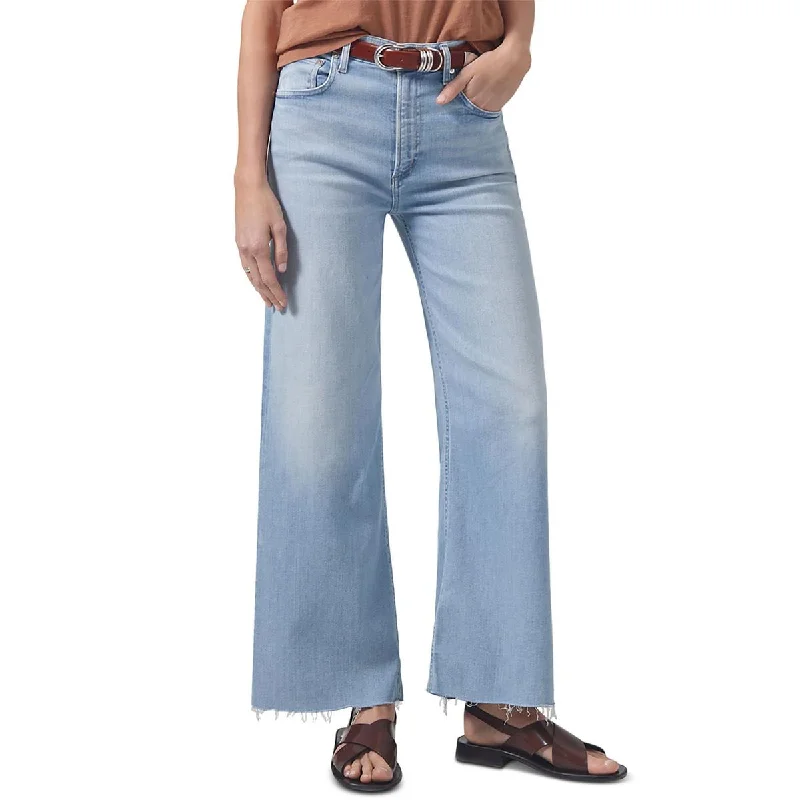 Womens High Rise Frayed Hem Wide Leg Jeans Elegant Raw Hem Jeans