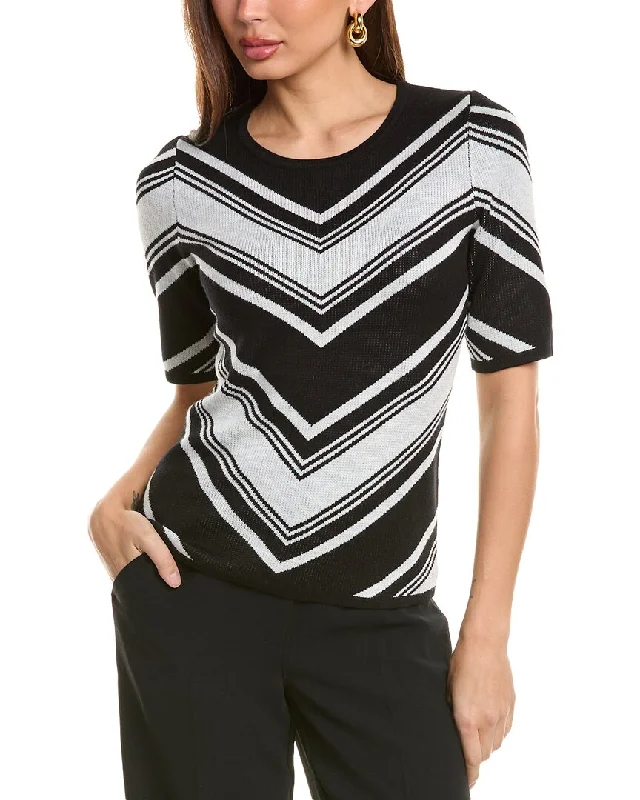 T Tahari Elbow-Sleeve Mitered Chevron Sweater Toggled Drawstring Belted