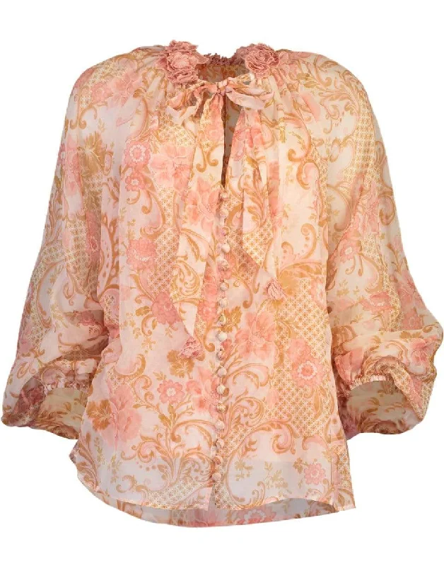 Postcard Lantern Blouse Satin Long Blouse
