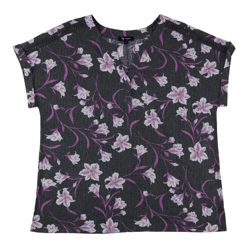 lily morgan Women's Plus Printed V-Neck Button Detail Blouse Satin Bow Blouse