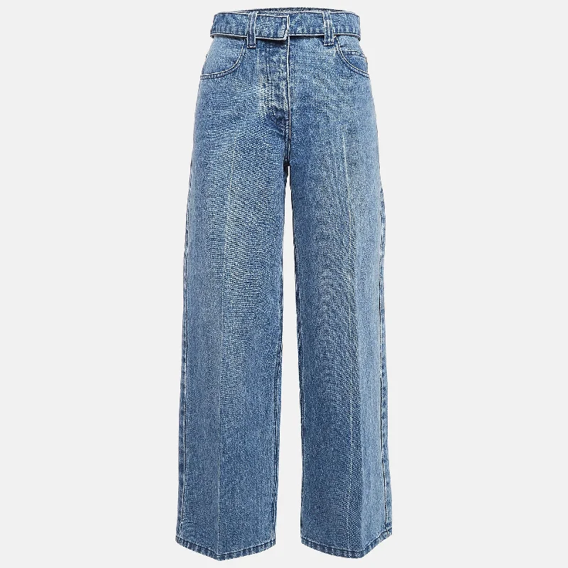 Alexander Wang Blue Denim Wide-Leg Jean Trendy Cut-Off Denim Shorts