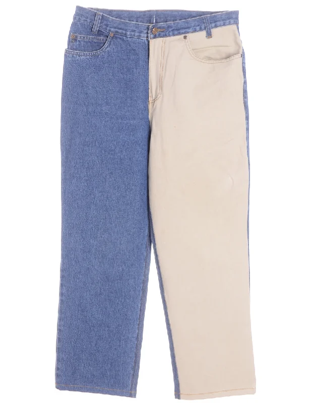 Label Tapered Colour Block Jeans Casual Wide-Legged Denim Jeans