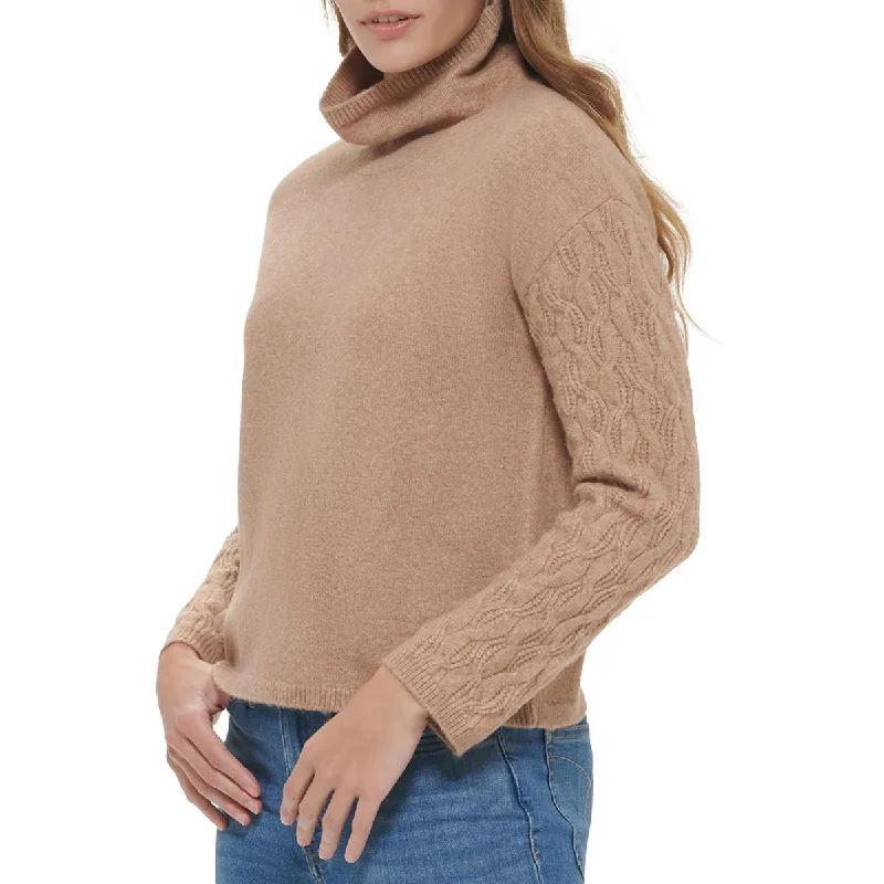 Womens Cable Knit Cowlneck Pullover Sweater Mesh Fabric Canvas Fabric Denim Fabric