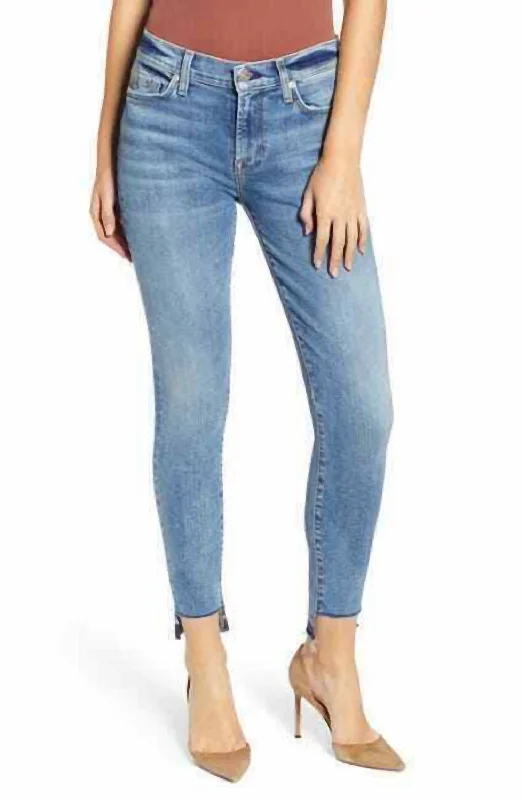 The Ankle Super Skinny Step Raw Hem Denim Jeans In Blue Comfortable Straight-Legged Denim