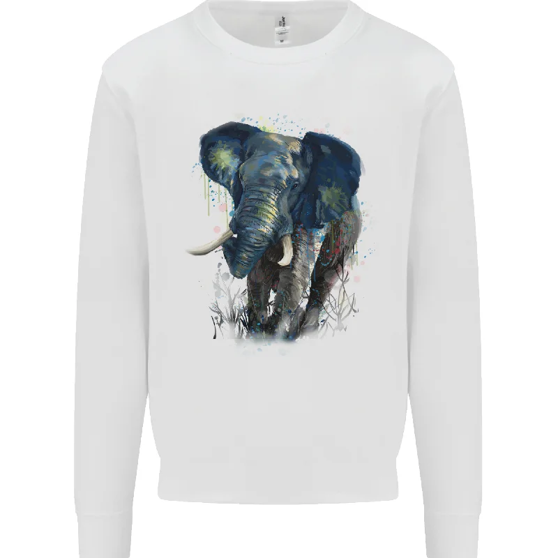 A Big Elephant Watercolour Mens Sweatshirt Jumper Hoodie with Print Artistic Unique