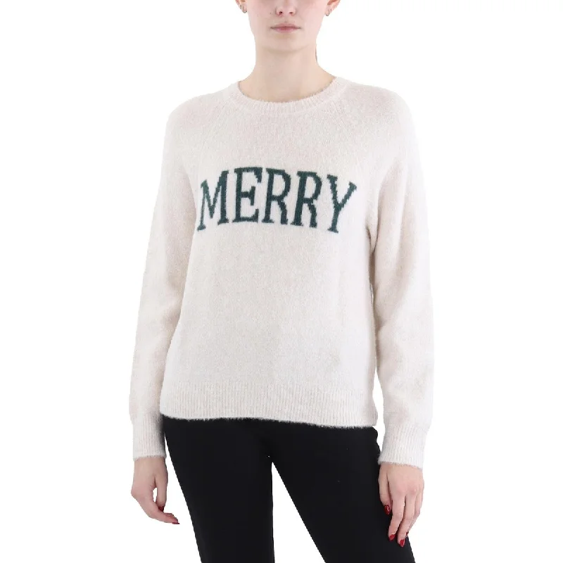 Womens Knit Ribbed Trim Christmas Sweater Houndstooth Herringbone Solid