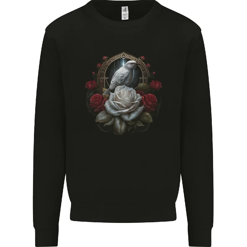 A Bird and Rose in Front of a Gothic Mirror Mens Sweatshirt Jumper Hoodie with Lace Feminine Delicate A Bird and Rose in Front of a Gothic Mirror Mens Sweatshirt Jumper Hoodie with Lace Feminine Delicate