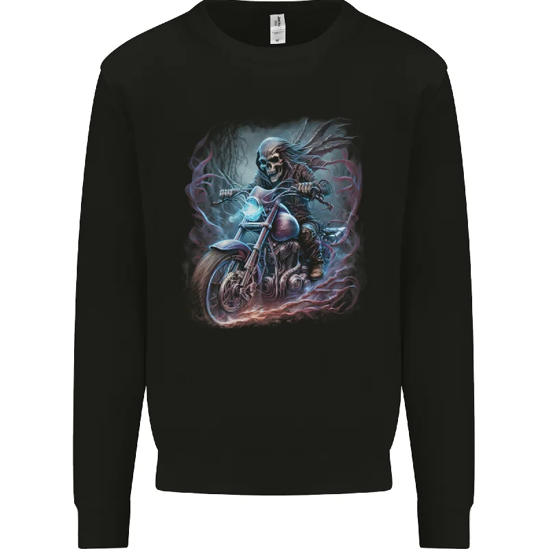 A Biker Skeleton on a Motorcycle Skull Mens Sweatshirt Jumper Hoodie with Lining Warm Insulated A Biker Skeleton on a Motorcycle Skull Mens Sweatshirt Jumper Hoodie with Lining Warm Insulated