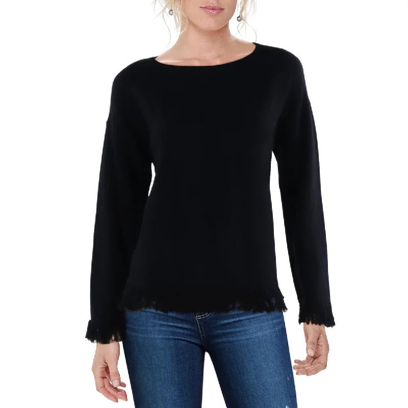 Womens Knit Fringe Pullover Sweater Mesh Sweater Canvas Denim