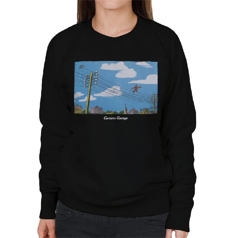 Curious George Walking On Telephone Lines Women's Sweatshirt Hoodie with V-Neck Classic Versatile Curious George Walking On Telephone Lines Women's Sweatshirt Hoodie with V-Neck Classic Versatile