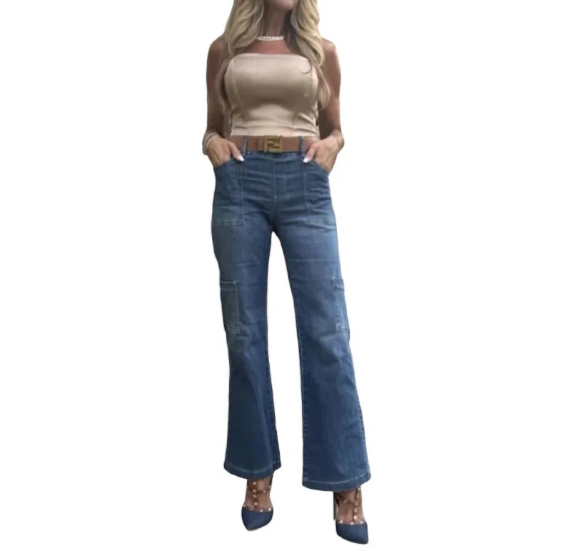 Rose Cargo Jeans In Dark Denim Cozy Stretch High-Waist Jeans