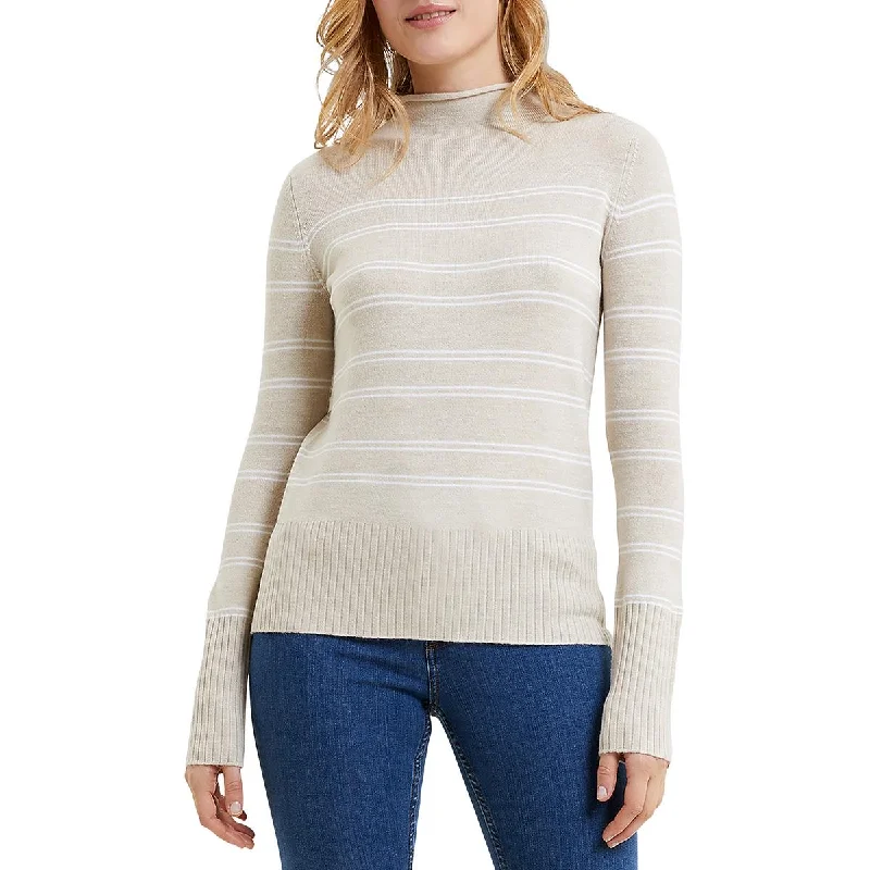 Womens Fitted Funnel Neck Pullover Sweater Welt Pockets Slit Pockets Flap Pockets