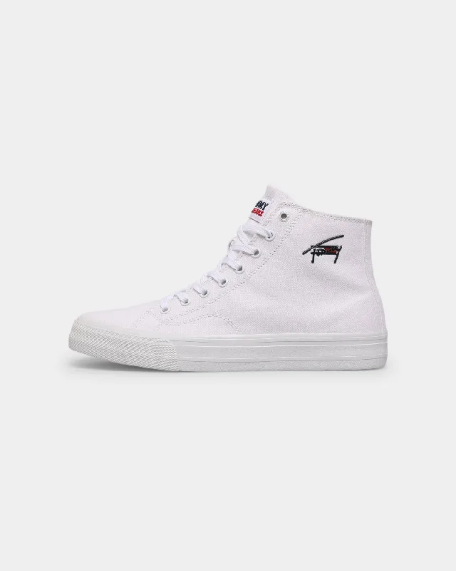 Tommy Jeans Long Lace Midcut Vulcanized Sneaker White Comfortable Stretch Fit Jeans