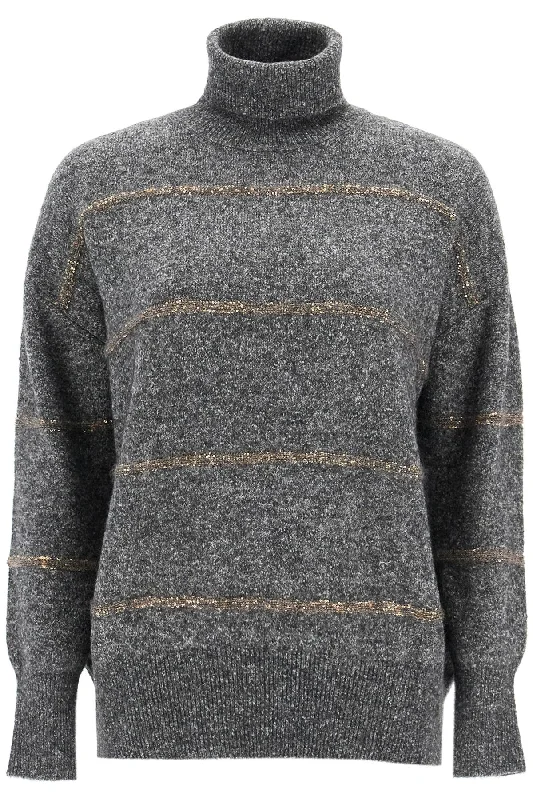 striped dolcevita sweater MSP710603P GRIGIO SCURO+PIOMBO Zippered Buttoned Snapped