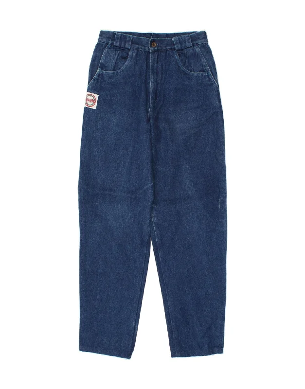 VINTAGE Womens High Waist Tapered Jeans W26 L29 Navy Blue Cotton Comfortable Dark Wash Jeans VINTAGE Womens High Waist Tapered Jeans W26 L29 Navy Blue Cotton Comfortable Dark Wash Jeans
