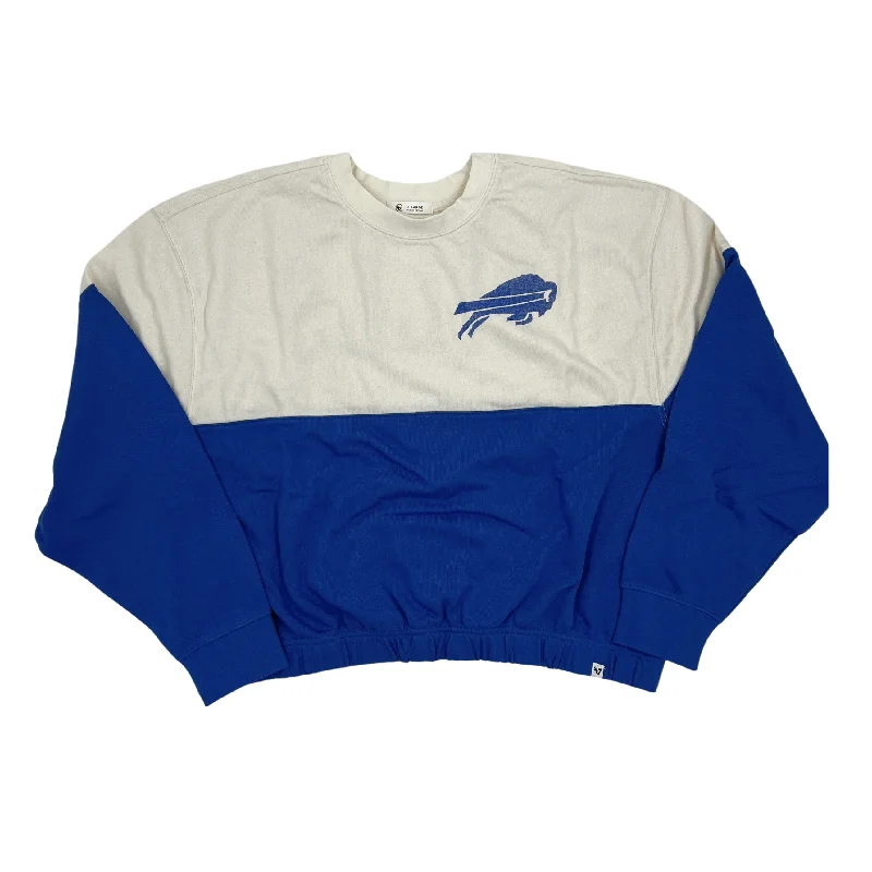 Women's '47 Brand Buffalo Bills Sandstone & Royal Cropped Sweater Mesh Blend Leather Blend Suede Blend Women's '47 Brand Buffalo Bills Sandstone & Royal Cropped Sweater Mesh Blend Leather Blend Suede Blend