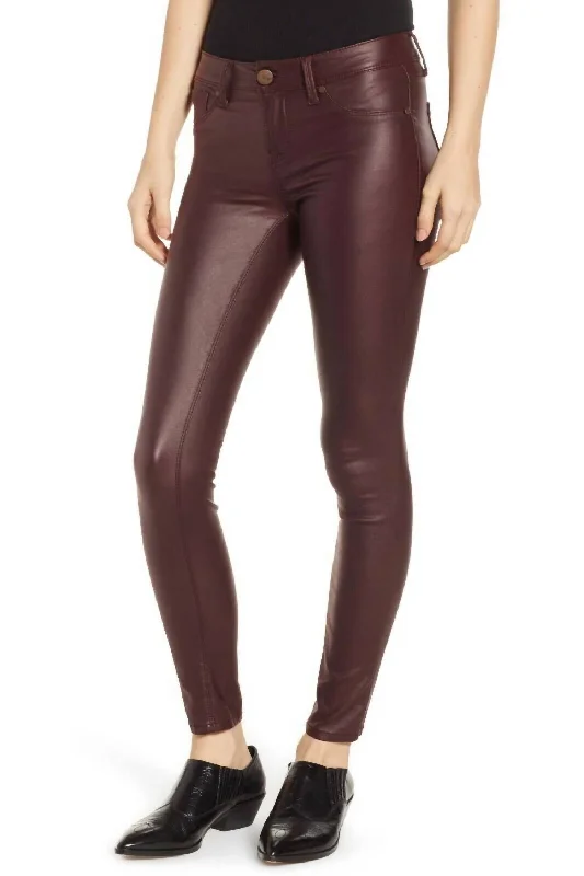 Coated Skinny Ankle Stretch Jeans In Red Casual Distressed Denim Jeans