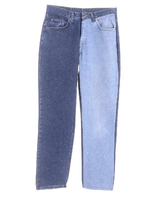 Label Tapered Colour Block Jeans Fashionable Frayed Hem Denim