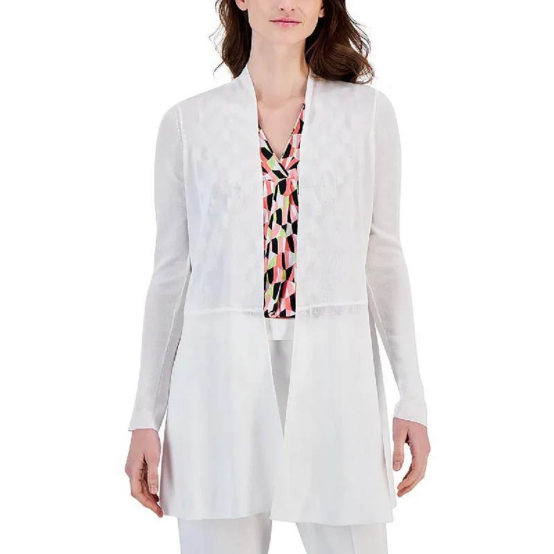 Womens Raw Hem Knit Cardigan Sweater Embroidered Appliqued Beaded