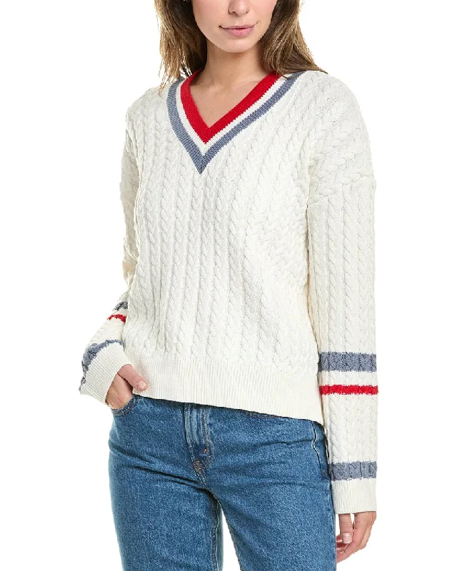 Design History Varsity Stripe Sweater Chenille Brocade Lace