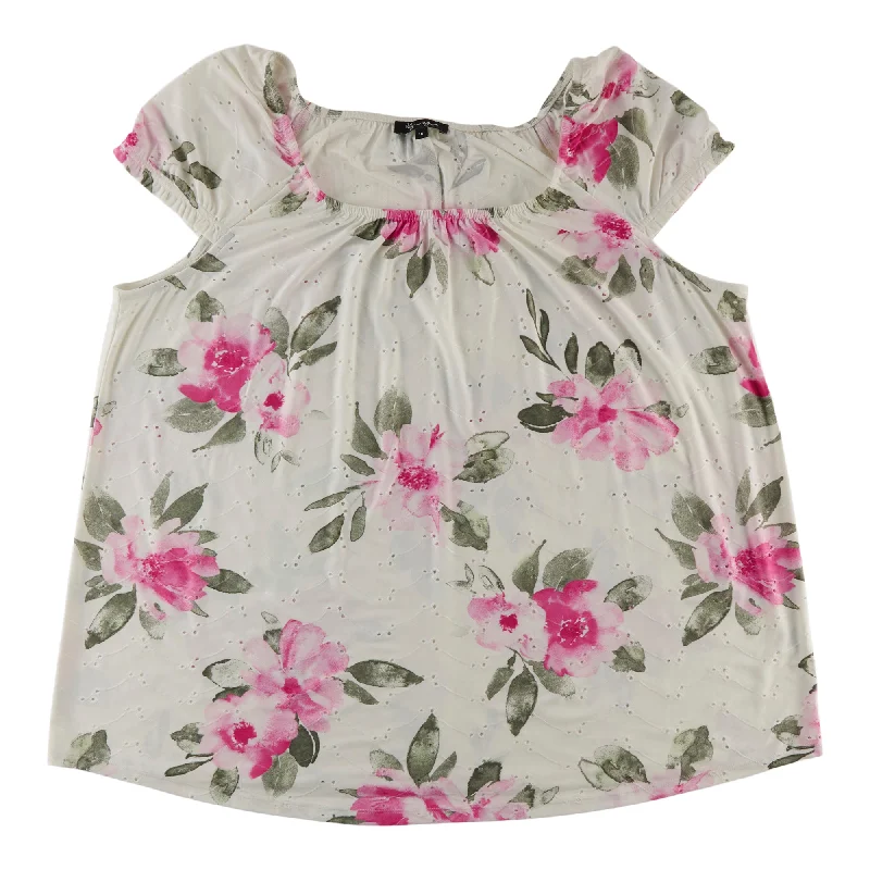 lily morgan Women's Plus Printed Round Neck Blouse Side Tie Blouse