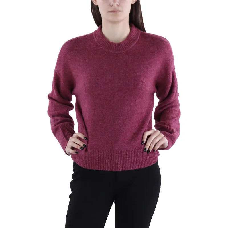 Womens Heathered Mock Neck Pullover Sweater Chenille Brocade Lace