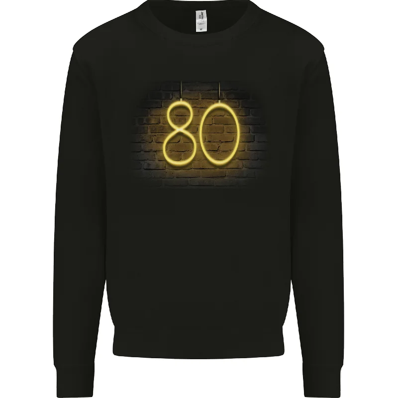 80th Birthday Neon Lights 80 Year Old Mens Sweatshirt Jumper Hoodie with Cropped Fit Short Trendy 80th Birthday Neon Lights 80 Year Old Mens Sweatshirt Jumper Hoodie with Cropped Fit Short Trendy