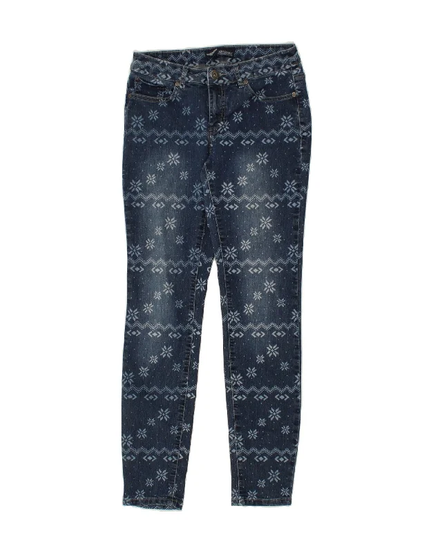 ARIZONA Womens Graphic Skinny Jeans UK 12 Medium W28 L30  Blue Fair Isle Comfortable Faded High-Rise Jeans
