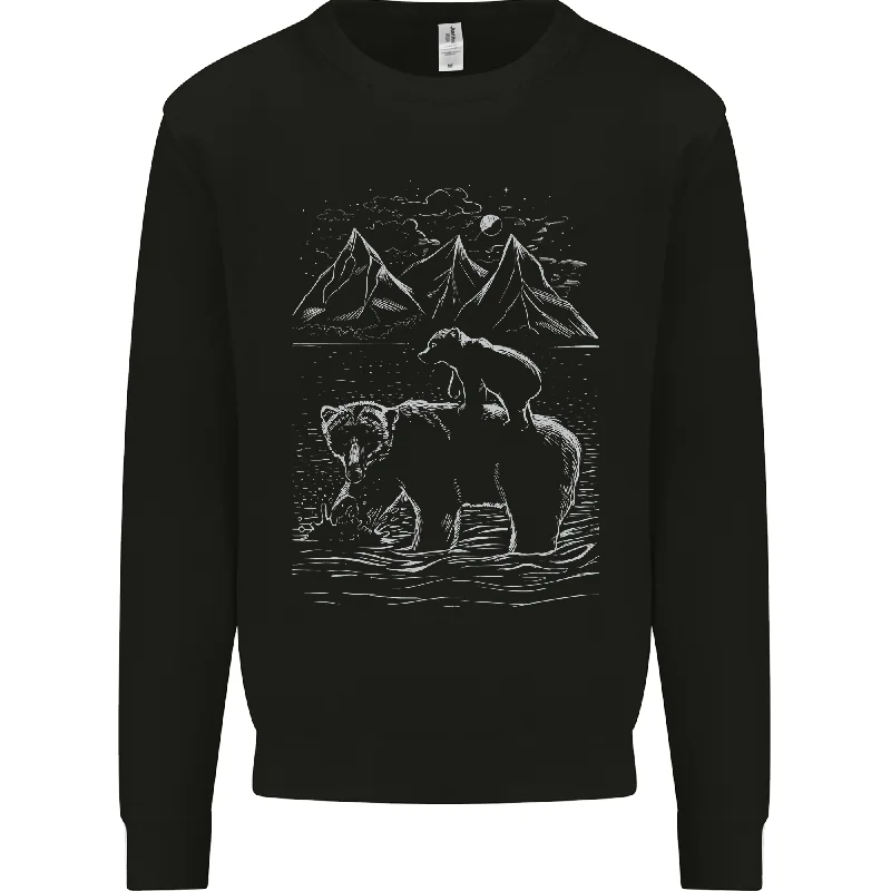 A Bear and It's Cub Mens Sweatshirt Jumper Hoodie with Reflective Safety Nightwear