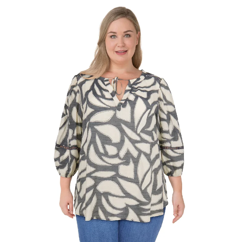 Women's Plus V-Neck Long Sleeve Blouse Frilled Cuff Blouse