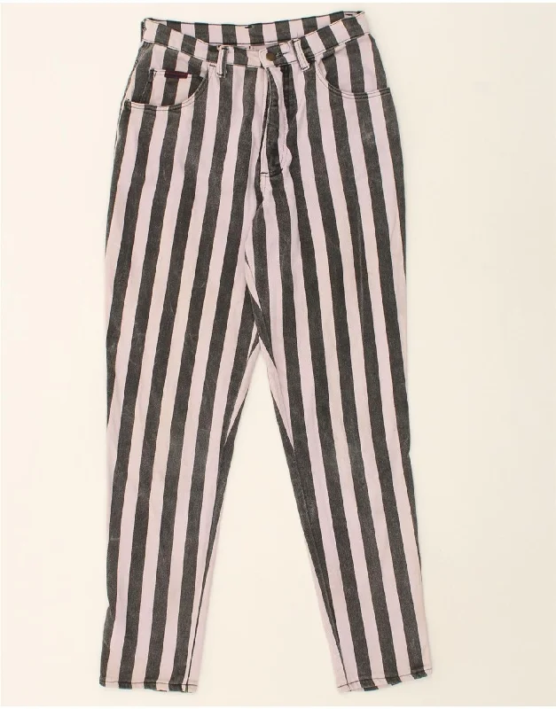 VINTAGE Womens High Rise Tapered Jeans W30 L29 Purple Striped Cotton Cozy Wide-Legged Jeans VINTAGE Womens High Rise Tapered Jeans W30 L29 Purple Striped Cotton Cozy Wide-Legged Jeans
